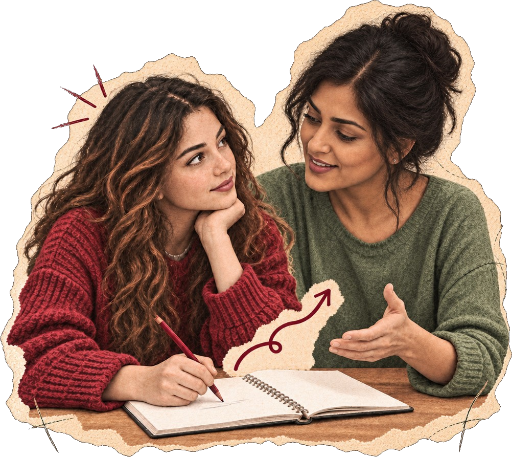 Mentor and student in a mindset coaching conversation